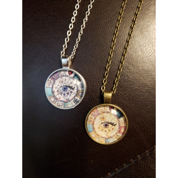 Bronze Rhinestone LUCKY EYE Symbols Pendant Chain Necklace - Picture 7 of 8